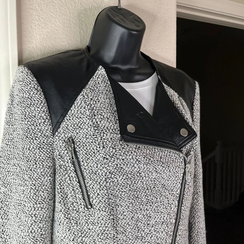 NWT Blanc Noir Women’s Long Sleeve Knitted Leather Jacket Size Small #650 - Picture 3 of 17